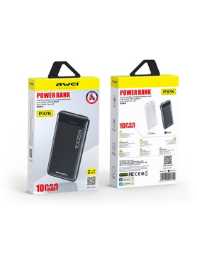 Awei P37K Power Bank 10000mAh με 2 Θύρες USB-A και Θύρα USB-C Μαύρο