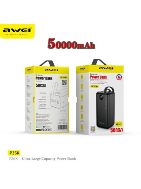 Awei P36K Power Bank 50000mAh 22.5W με 4 Θύρες USB-A και Θύρα USB-C Power Delivery Μαύρο