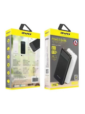 Awei P5K Power Bank 10000mAh με 2 Θύρες USB-A Λευκό