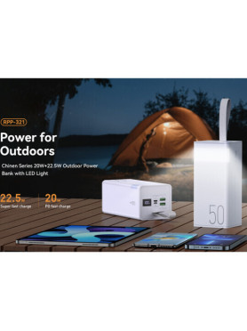 Remax RPP-321 Chinen Series Power Bank 50000mAh 22.5W με 2 Θύρες USB-A και Θύρα USB-C Λευκό