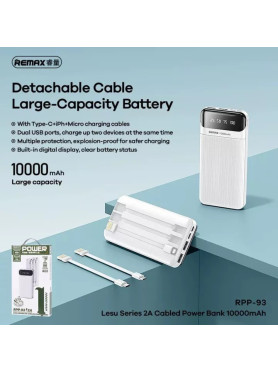 Remax RPP-93 Power Bank 10000mAh με 2 Θύρες USB-A Λευκό
