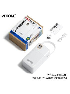 WK WP-76 Power Bank 60000mAh 22.5W με 4 Θύρες USB-A και Θύρα USB-C Λευκό