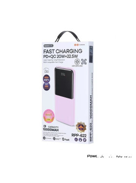 Remax RPP-622 Power Bank 10000mAh με 2 Θύρες USB-A και Θύρα USB-C Power Delivery Μωβ