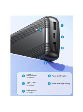 WK WP-86 Raython Series Power Bank 10000mAh με 2 Θύρες USB-A και Θύρα USB-C Λευκό