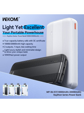 WK WP-87 Power Bank 20000mAh με 2 Θύρες USB-A και Θύρα USB-C Λευκό