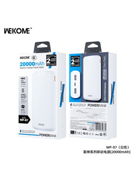 WK WP-87 Power Bank 20000mAh με 2 Θύρες USB-A και Θύρα USB-C Λευκό