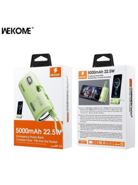 WK WP-19 Power Bank 5000mAh 22.5W με 2 Θύρες USB-C Πράσινο