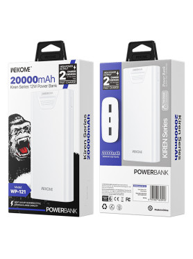 WK WP-121 Power Bank 20000mAh με 2 Θύρες USB-A Λευκό