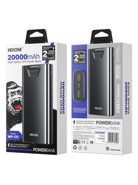 WK WP-121 Power Bank 20000mAh με 2 Θύρες USB-A Μαύρο