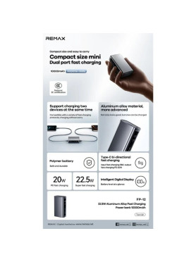 Remax FP-12 Power Bank 10000mAh 20W με Θύρα USB-A και Θύρα USB-C Power Delivery Μαύρο
