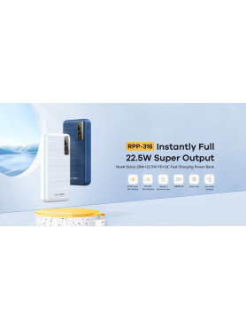 Remax RPP-316 Noah Series Power Bank 20000mAh 22.5W με Θύρα USB-A και Θύρα USB-C Power Delivery Μπλε