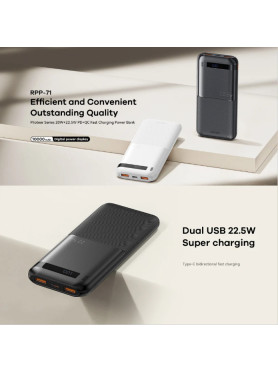Remax RPP-71 Piloteer Series Power Bank 10000mAh 22.5W με 2 Θύρες USB-A και Θύρα USB-C Power Delivery / Quick Charge 3.0 Μαύρο