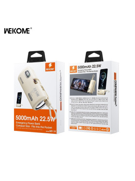 WK WP-19 Power Bank 5000mAh 22.5W με 2 Θύρες USB-C Μπεζ