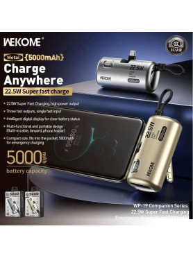 WK WP-19 Power Bank 5000mAh 22.5W με 2 Θύρες USB-C Μπεζ