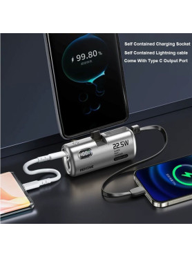 WK WP-19 Power Bank 5000mAh 22.5W με 2 Θύρες USB-C Μπεζ