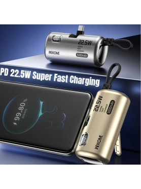 WK WP-19 Power Bank 5000mAh 22.5W με 2 Θύρες USB-C Μπεζ