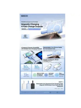 Remax MCP-1 Power Bank 10000mAh 30W με Θύρα USB-A και 2 Θύρες USB-C Power Delivery Μαύρο