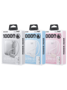 WK F97 Power Bank 10000mAh 22.5W με Θύρα USB-A και Θύρα USB-C Ασημί
