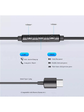 Awei TC-1 Type-C In-ear Handsfree με Βύσμα USB-C Μαύρο