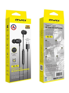 Awei TC-5 In-ear Handsfree Ακουστικά με Βύσμα USB-C Μαύρο