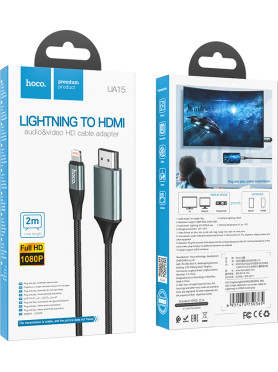 Hoco UA15 HDMI 1.4 High Speed 1080p 120Hz Braided Cable HDMI male - Lightning male 2m Μαύρο