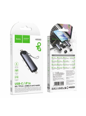 Hoco Card Reader Lightning USB 2.0 Type-C για SD/microSD Γκρι Κωδικός: HB56B