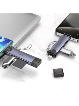 Hoco Card Reader Lightning USB 2.0 Type-C για SD/microSD Γκρι Κωδικός: HB56B