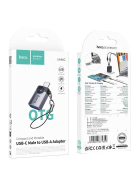 Hoco Μετατροπέας USB-C male σε USB-A female Γκρι 1τμχ