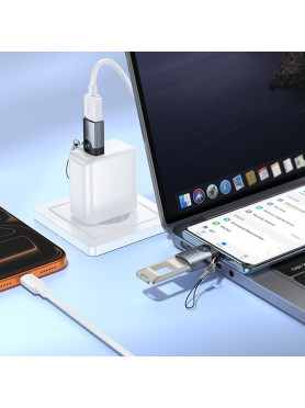 Hoco Μετατροπέας USB-C male σε USB-A female Γκρι 1τμχ