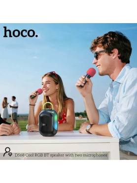 Hoco Ηχείο Karaoke με Ασύρματα Μικρόφωνα και Εφέ Φωτισμού DS68 Μαύρο
