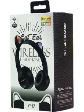 Cat Ears Y47 Ασύρματα Bluetooth On Ear Ακουστικά με Ραδιόφωνο Μαύρα