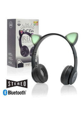 Cat Ears Y47 Ασύρματα Bluetooth On Ear Ακουστικά με Ραδιόφωνο Μαύρα