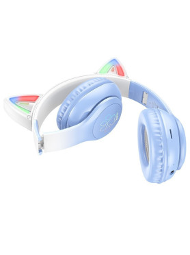 Hoco W42 Cat Ears Ασύρματα / Ενσύρματα Παιδικά Over Ear Ακουστικά με 12 ώρες Λειτουργίας Crystal Blue