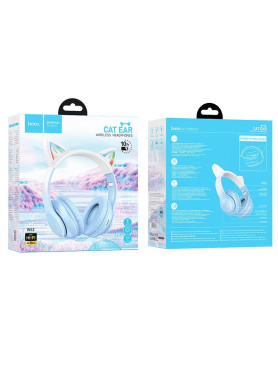 Hoco W42 Cat Ears Ασύρματα / Ενσύρματα Παιδικά Over Ear Ακουστικά με 12 ώρες Λειτουργίας Crystal Blue