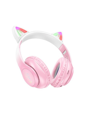 Hoco W42 Cat Ears Ασύρματα / Ενσύρματα Παιδικά Over Ear Ακουστικά με Ραδιόφωνο με 12 ώρες Λειτουργίας Cherry Blossom