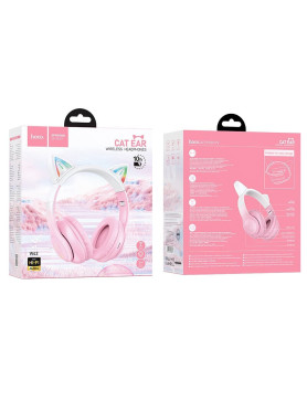 Hoco W42 Cat Ears Ασύρματα / Ενσύρματα Παιδικά Over Ear Ακουστικά με Ραδιόφωνο με 12 ώρες Λειτουργίας Cherry Blossom