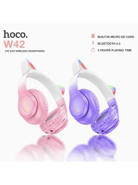 Hoco W42 Cat Ears Ασύρματα / Ενσύρματα Παιδικά Over Ear Ακουστικά με Ραδιόφωνο με 12 ώρες Λειτουργίας Cherry Blossom