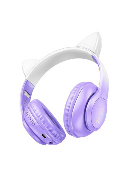 Hoco W42 Cat Ears Ασύρματα / Ενσύρματα Παιδικά Over Ear Ακουστικά με 12 ώρες Λειτουργίας Purple Grape