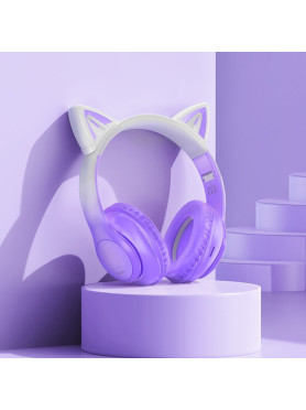 Hoco W42 Cat Ears Ασύρματα / Ενσύρματα Παιδικά Over Ear Ακουστικά με 12 ώρες Λειτουργίας Purple Grape