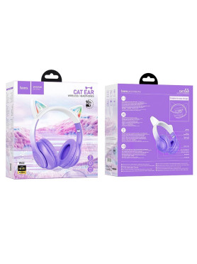 Hoco W42 Cat Ears Ασύρματα / Ενσύρματα Παιδικά Over Ear Ακουστικά με 12 ώρες Λειτουργίας Purple Grape