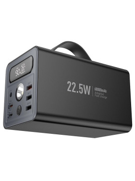 Hoco J138 Power Bank 60000mAh 22.5W με 3 Θύρες USB-A και 2 Θύρες USB-C Power Delivery / Quick Charge 3.0 Μαύρο