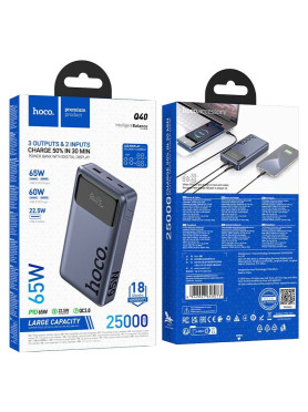 Hoco Q40 Leader Power Bank 25000mAh 65W με Θύρα USB-A και 2 Θύρες USB-C Power Delivery / Quick Charge 2.0 / Quick Charge 3.0 Γκρ