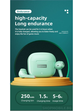 Lenovo LP40 Pro Earbud Bluetooth Handsfree Ακουστικά με Αντοχή στον Ιδρώτα και Θήκη Φόρτισης Πράσινα