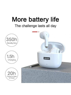 Lenovo LP40 Pro Earbud Bluetooth Handsfree Ακουστικά με Αντοχή στον Ιδρώτα και Θήκη Φόρτισης Λευκά