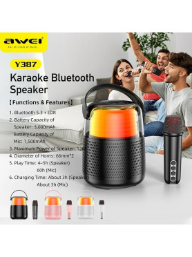 Awei Ηχείο Karaoke με Ασύρματο Μικρόφωνο και Εφέ Φωτισμού Y387 Μαύρο