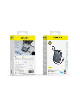 Awei C04 Power Bank 10000mAh 45W με Θύρα USB-A και Θύρα USB-C Μαύρο