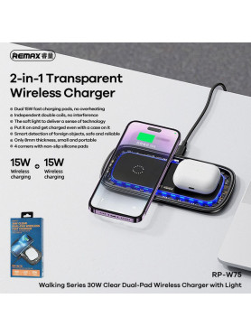 Remax Ασύρματος Φορτιστής (Qi Pad) 15W Μαύρος (RP-W75)