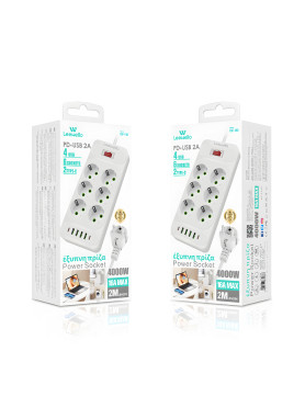 Leewello Πολύπριζο 6 Θέσεων με 4 USB-A, 2 USB-C και Καλώδιο 2m