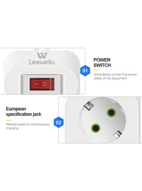 Leewello LW-196 Πολύπριζο 5 Θέσεων με 3 USB-A, USB-C και Καλώδιο 2m