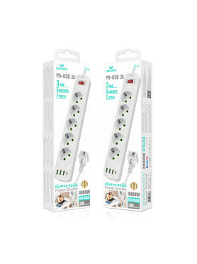 Leewello LW-196 Πολύπριζο 5 Θέσεων με 3 USB-A, USB-C και Καλώδιο 2m